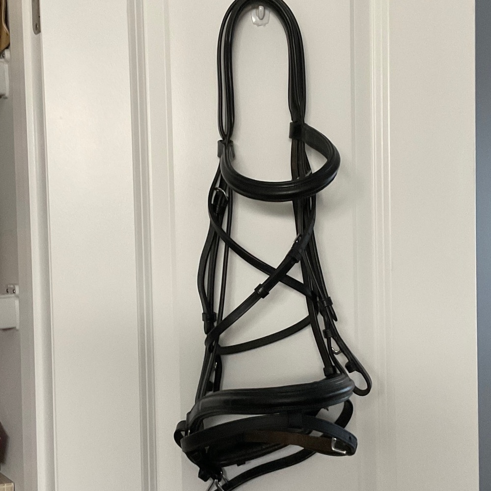 Black Leather Joseph Sterling Horse Sized Snaffle Bridle